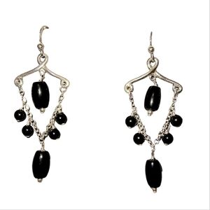 Barse Black Onyx & Sterling Silver Chandelier Earrings